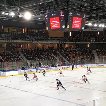 How to animate the stands of an ice rink with video displays?