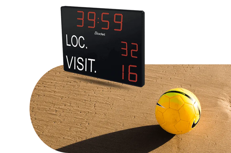 Des afficheurs de scores extérieurs résistants et spécifiques pour le beach soccer