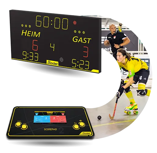 Wie steuert man die Spielstandsanzeigen für Rollhockey, Inline-Hockey und Floorball?