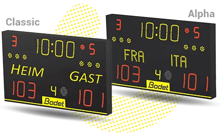 Die Alpha- und Classic-Versionen der Spielstandsanzeigen von Bodet Sport