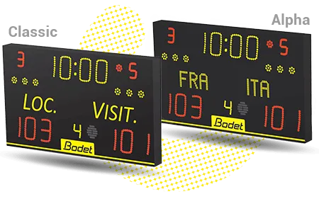 Déclinaison Alpha et Classic des tableaux de scores Bodet Sport