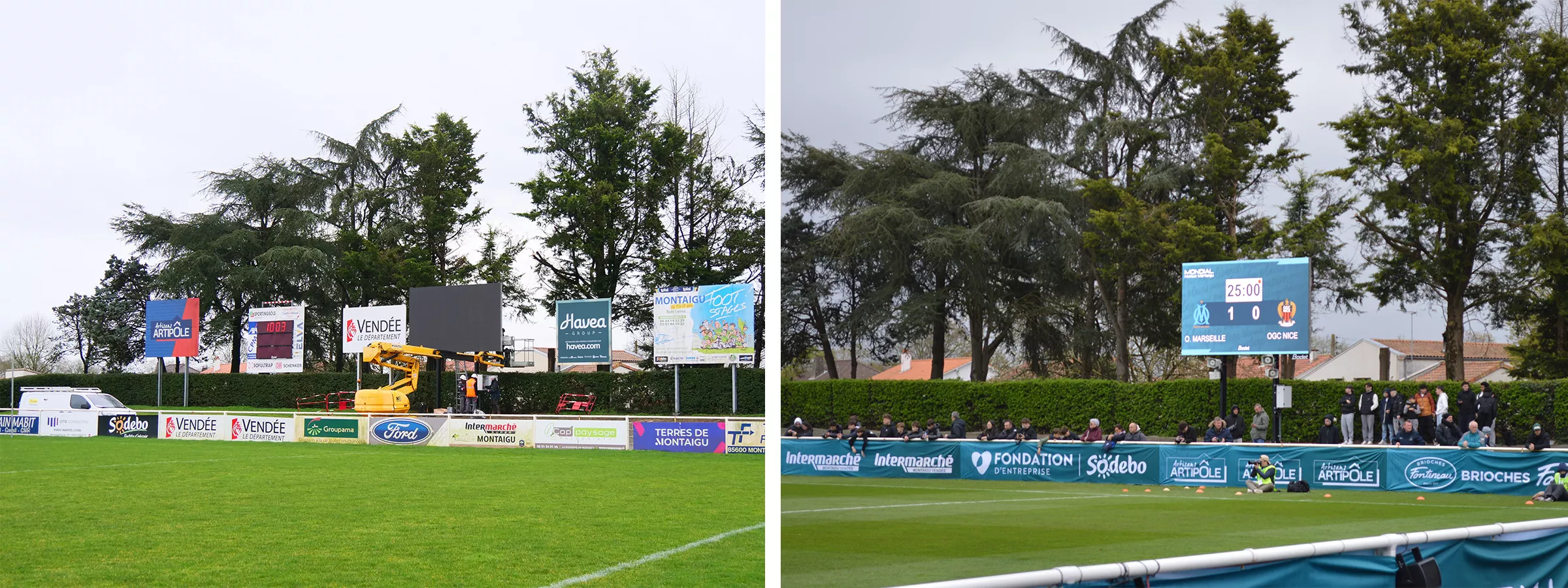 Installation d'un écran LED de 14 m² Bodet Sport au Mondial Football de Montaigu.